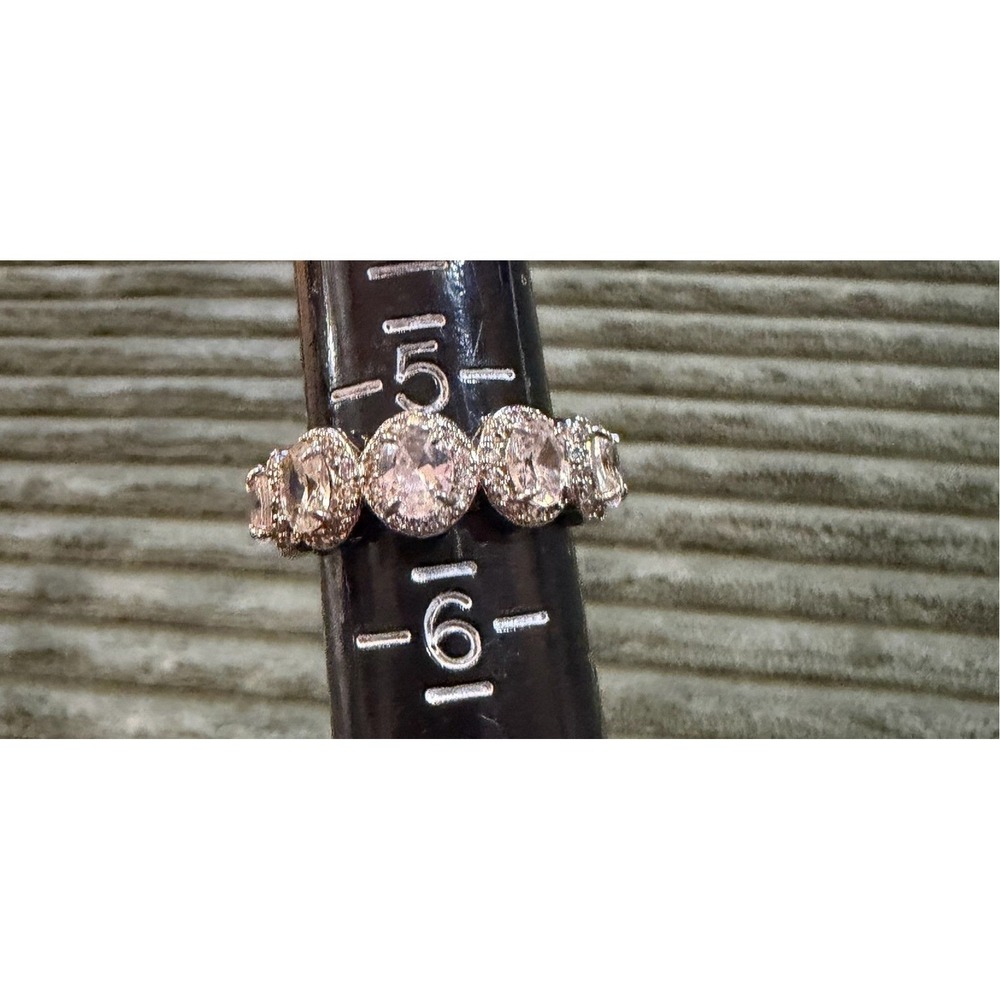 Sparkling 925 Oval‎ Cut Rhinestones Halo Ring Sterling Silver Size 5.5